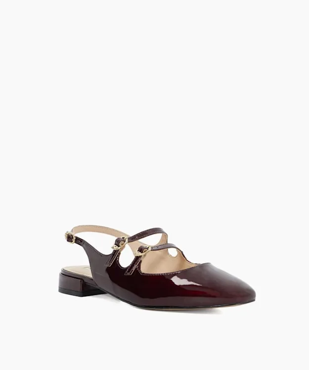 Women Dune London Flat Shoes Double Strap Mary Jane Red