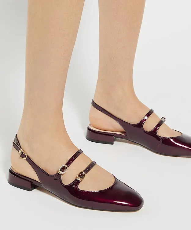 Women Dune London Flat Shoes Double Strap Mary Jane Red