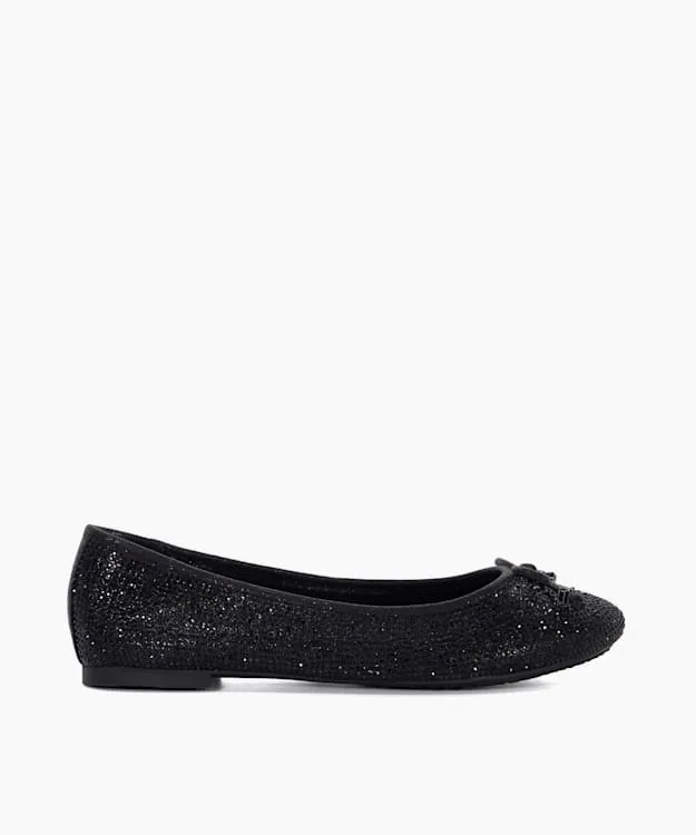 Women Dune London Flat Shoes Gem Embellished Ballerina Pumps Black Synthetic
