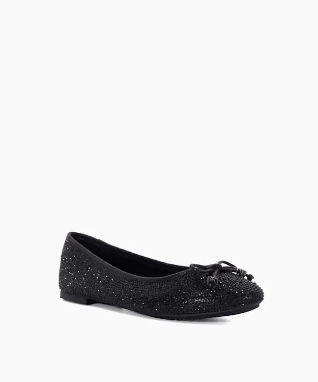 Women Dune London Flat Shoes Gem Embellished Ballerina Pumps Black Synthetic