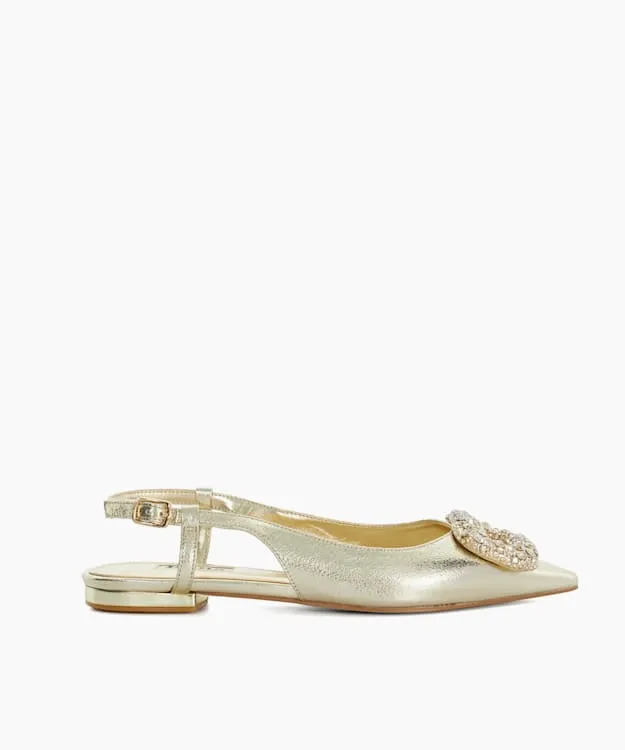 Women Dune London Flat Shoes Solitaire Sling Back Flats Metallic