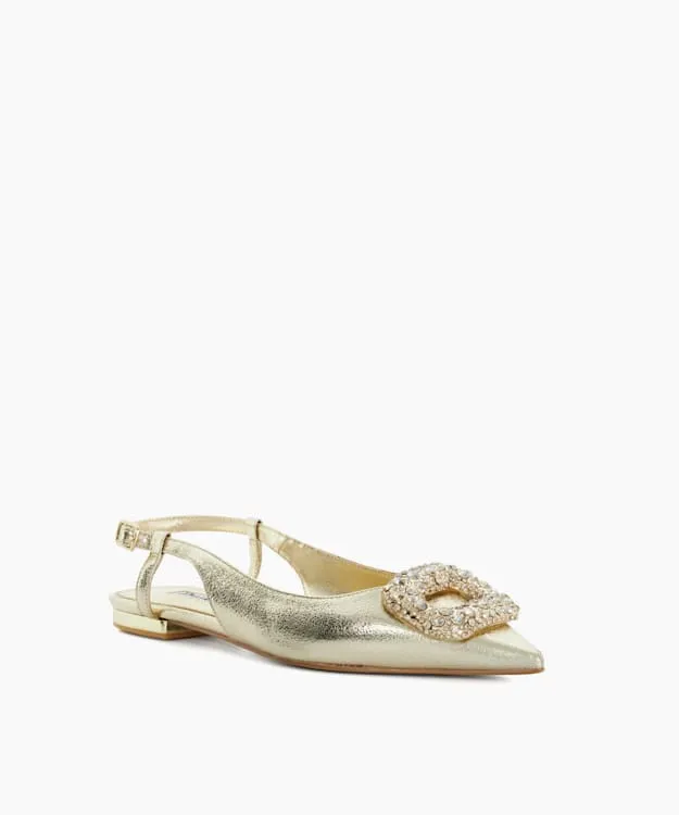 Women Dune London Flat Shoes Solitaire Sling Back Flats Metallic