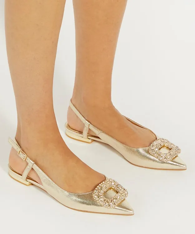 Women Dune London Flat Shoes Solitaire Sling Back Flats Metallic
