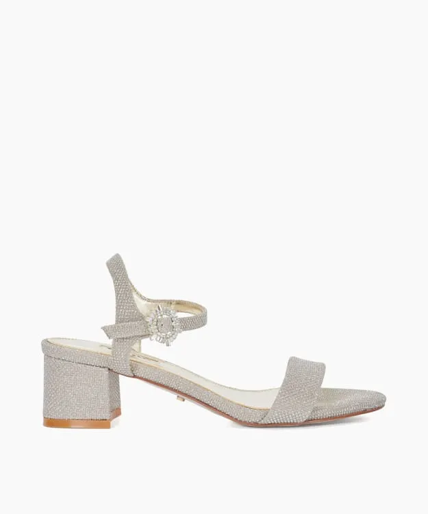 Women Dune London Heeled Sandals Block Heel Diamante Embellished Sandals Metallic