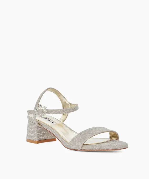 Women Dune London Heeled Sandals Block Heel Diamante Embellished Sandals Metallic