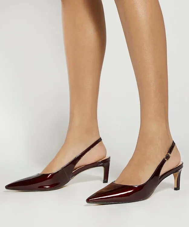Women Dune London Heels Pointed Toe Kitten Heel Court Shoes Red