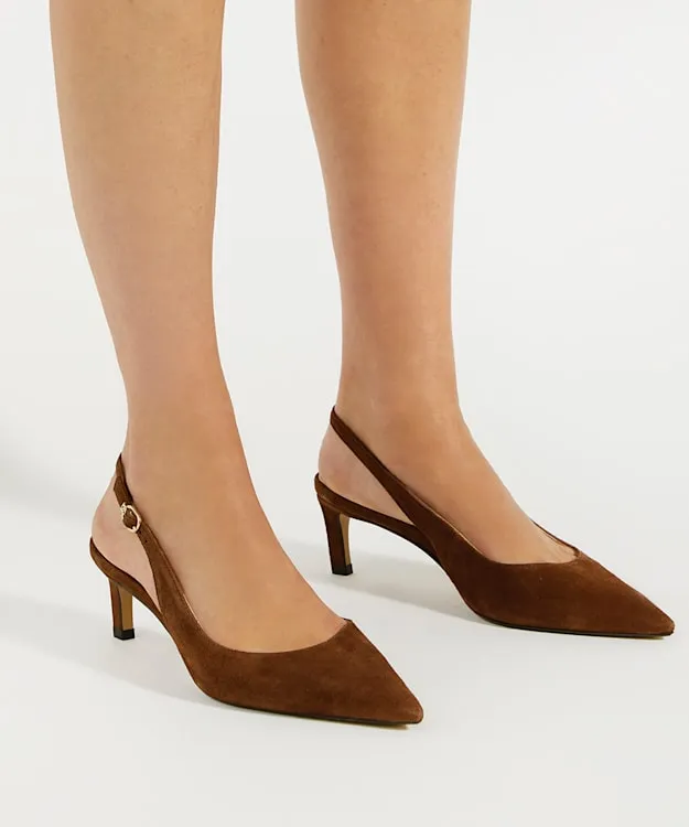 Women Dune London Heels Pointed Toe SlingBack Heels Brown