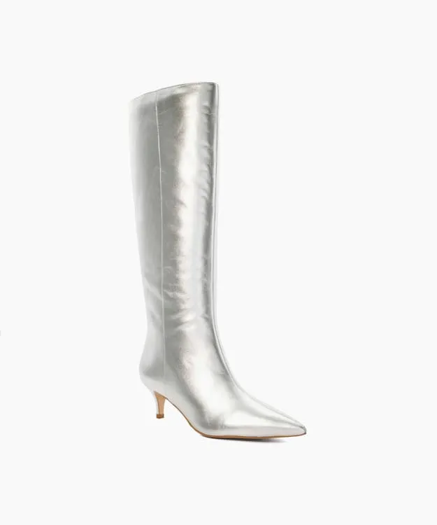 Women Dune London Knee High Boots KittenHeeled KneeHigh Boots Metallic Leather