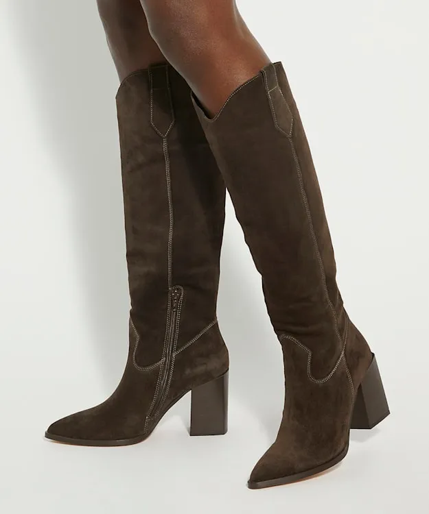 Women Dune London Knee High Boots Mid Suede KneeHigh Boots Brown