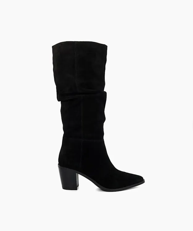 Women Dune London Knee High Boots Suede Knee High Western Boots Black