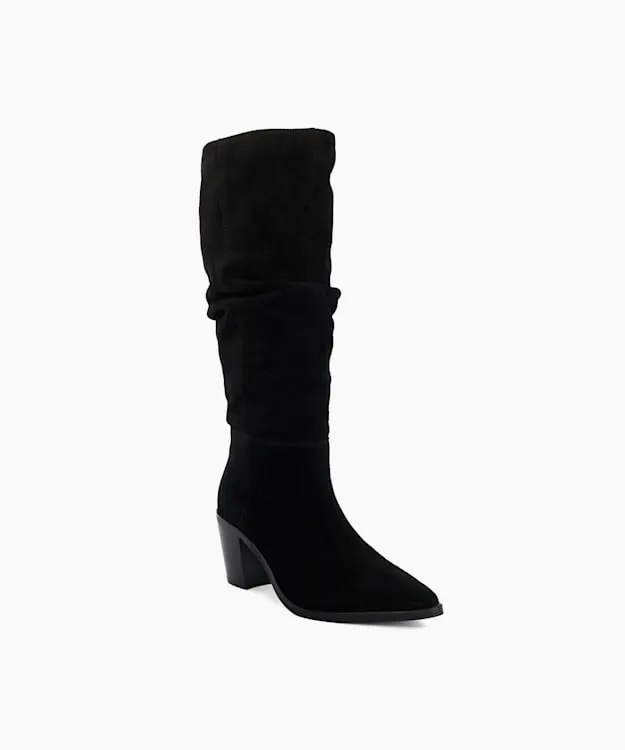 Women Dune London Knee High Boots Suede Knee High Western Boots Black