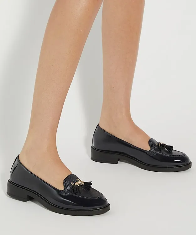 Women Dune London Loafers Patent Tassel Loafers Blue Synthetic