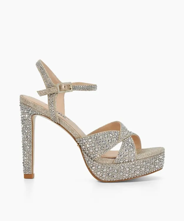 Women Dune London Platform Sandals Stiletto Heel Sandals Metallic