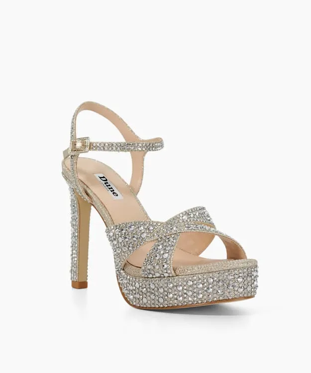 Women Dune London Platform Sandals Stiletto Heel Sandals Metallic