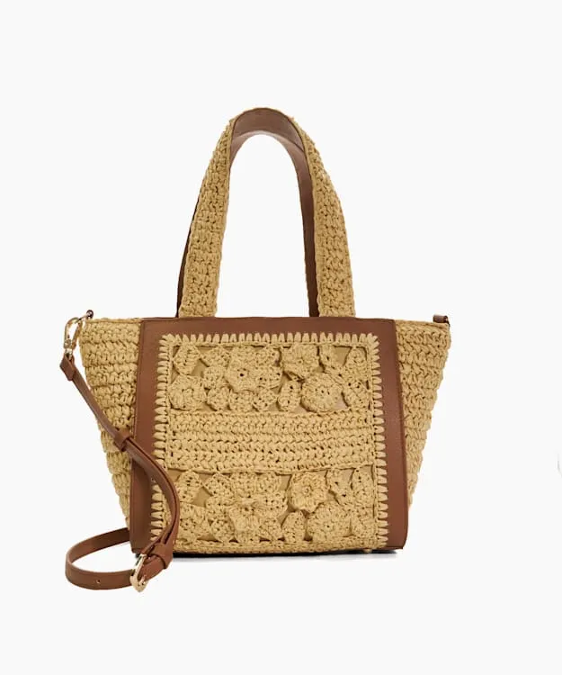 Women Dune London Tote Bags Floral Raffia Tote Bag Neutral