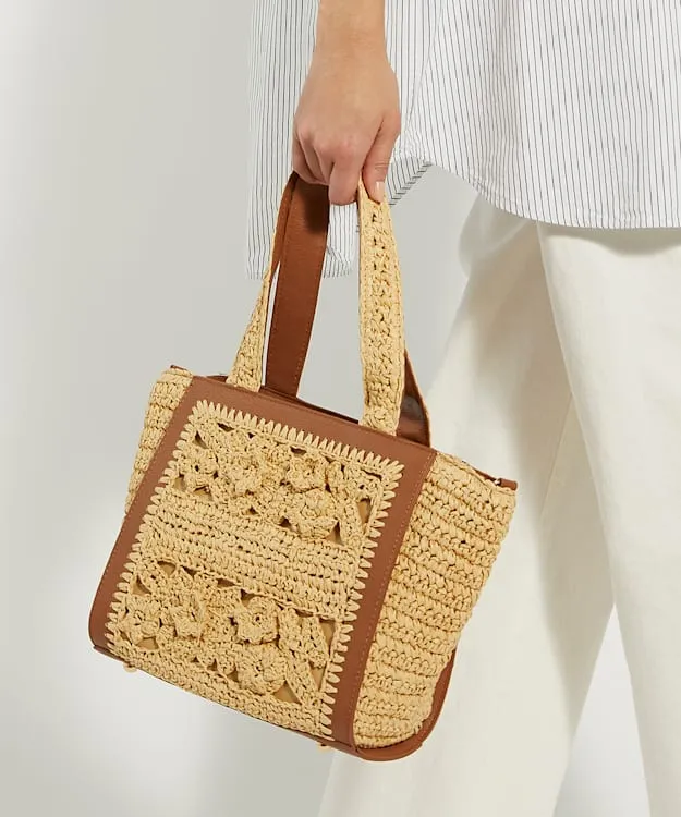 Women Dune London Tote Bags Floral Raffia Tote Bag Neutral