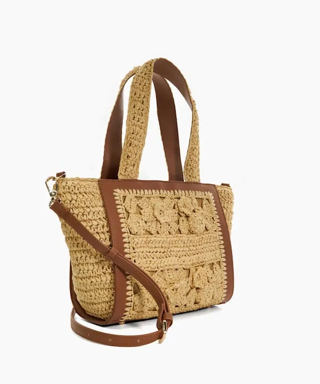 Women Dune London Tote Bags Floral Raffia Tote Bag Neutral