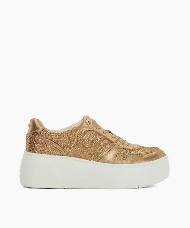 Women Dune London Trainers Lace Up Chunky Flatform Trainers Metallic