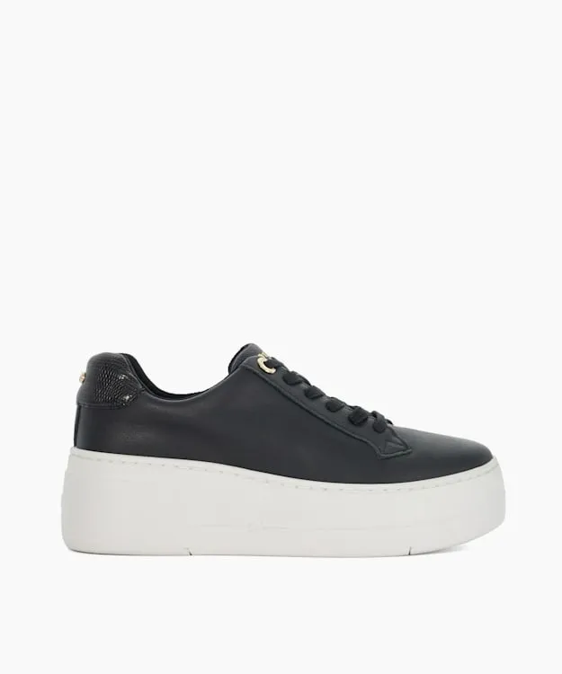 Women Dune London Trainers Lace Up Flatform Trainers Black Leather