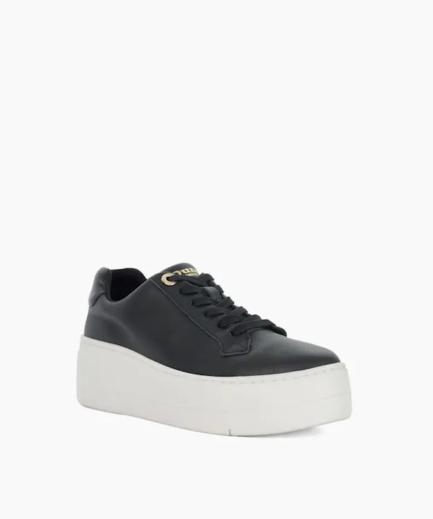 Women Dune London Trainers Lace Up Flatform Trainers Black Leather