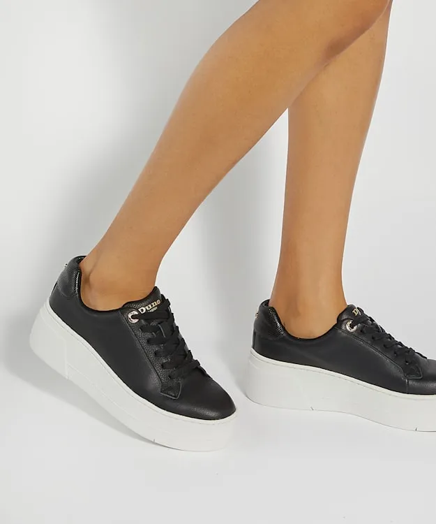 Women Dune London Trainers Lace Up Flatform Trainers Black Leather