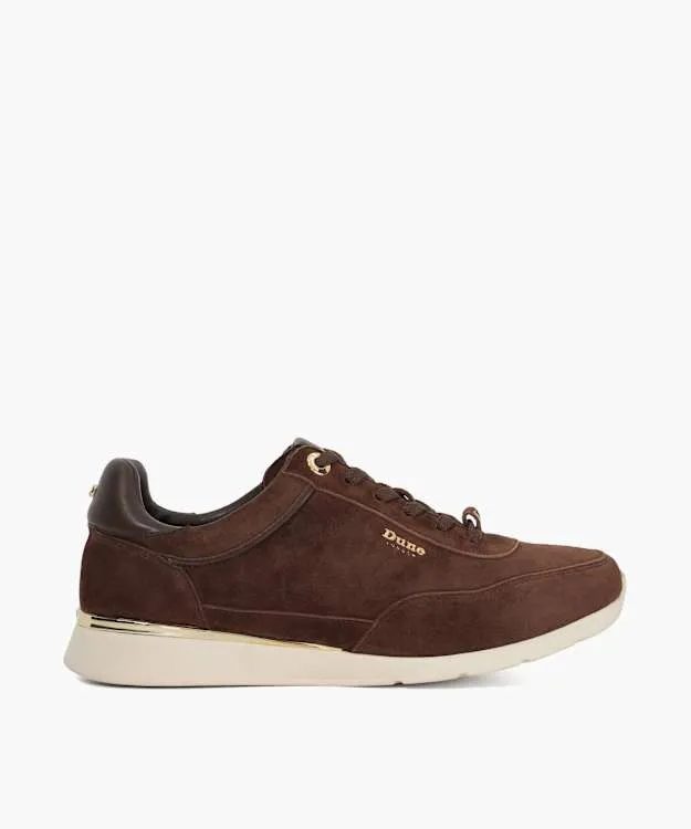 Women Dune London Trainers Lace Up Wedge Sole Shoes Brown