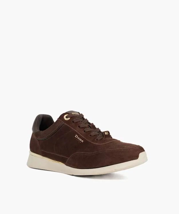 Women Dune London Trainers Lace Up Wedge Sole Shoes Brown