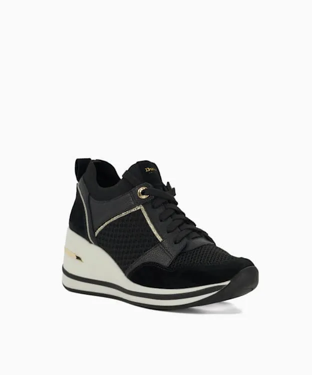 Women Dune London Trainers Lace Up Wedge Trainers Black Fabric