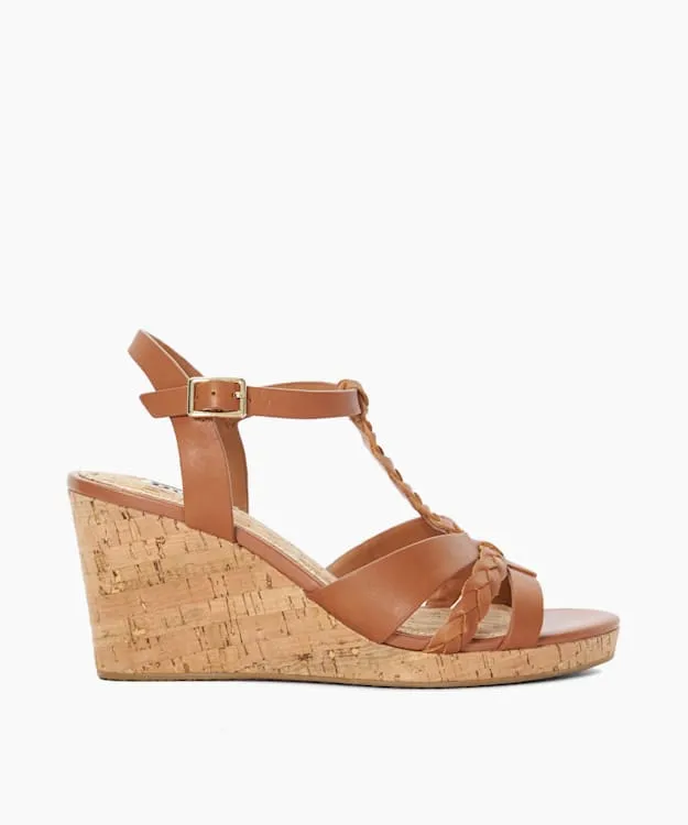 Women Dune London Wedge Sandals Plait Strap Cork Wedge Sandals Brown
