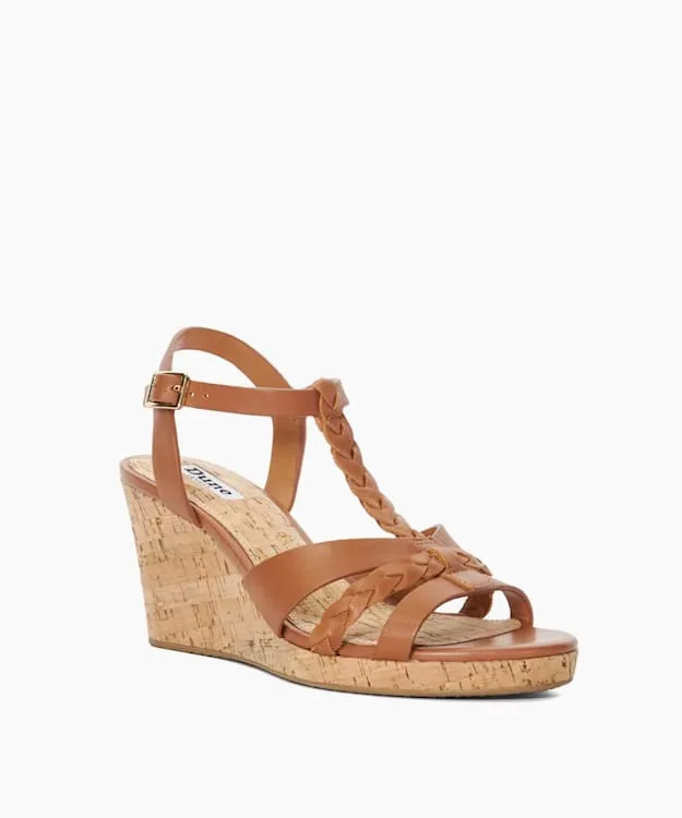 Women Dune London Wedge Sandals Plait Strap Cork Wedge Sandals Brown