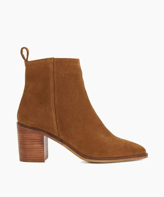 Women Dune London Western Cowboy Boots Almond Toe Block Heel Western Boots Brown