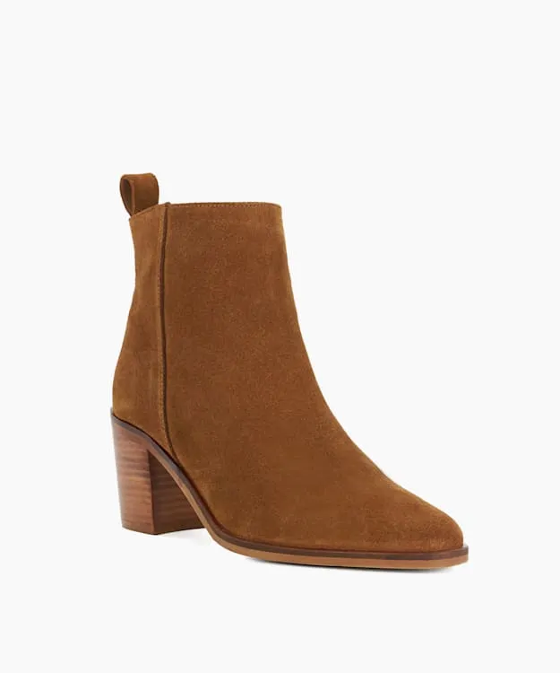 Women Dune London Western Cowboy Boots Almond Toe Block Heel Western Boots Brown