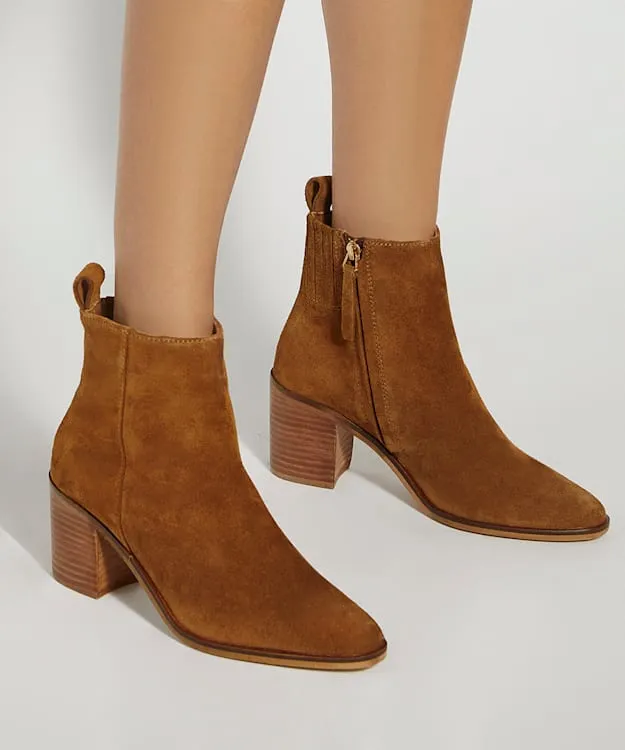 Women Dune London Western Cowboy Boots Almond Toe Block Heel Western Boots Brown