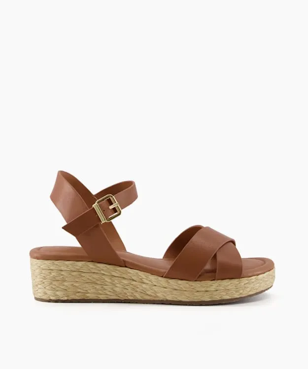 Women Dune London Wide Fit Sandals Wide Fit Woven Flatform Sandals Brown