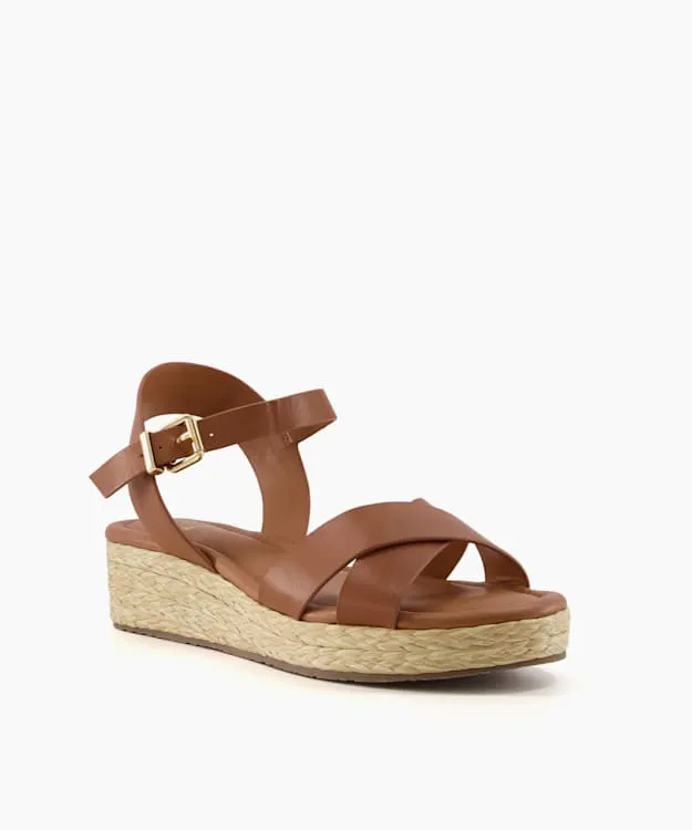 Women Dune London Wide Fit Sandals Wide Fit Woven Flatform Sandals Brown