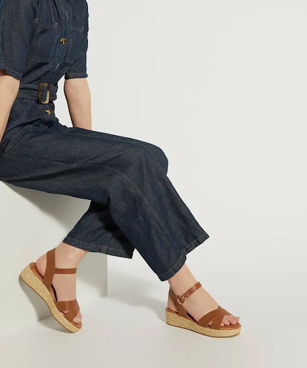 Women Dune London Wide Fit Sandals Wide Fit Woven Flatform Sandals Brown