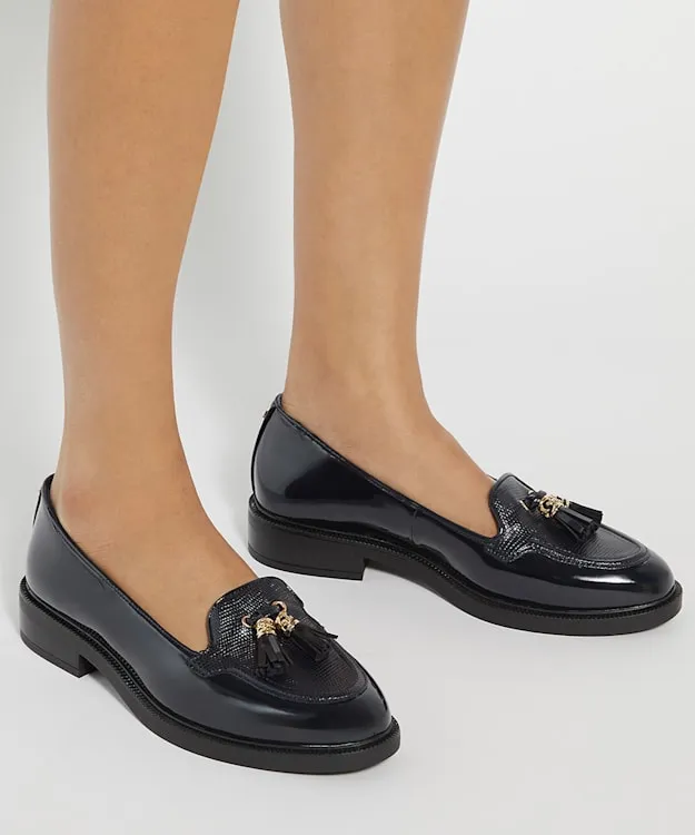 Women Dune London Wide Fit Shoes Wide Fit Patent Tassel Loafers Blue