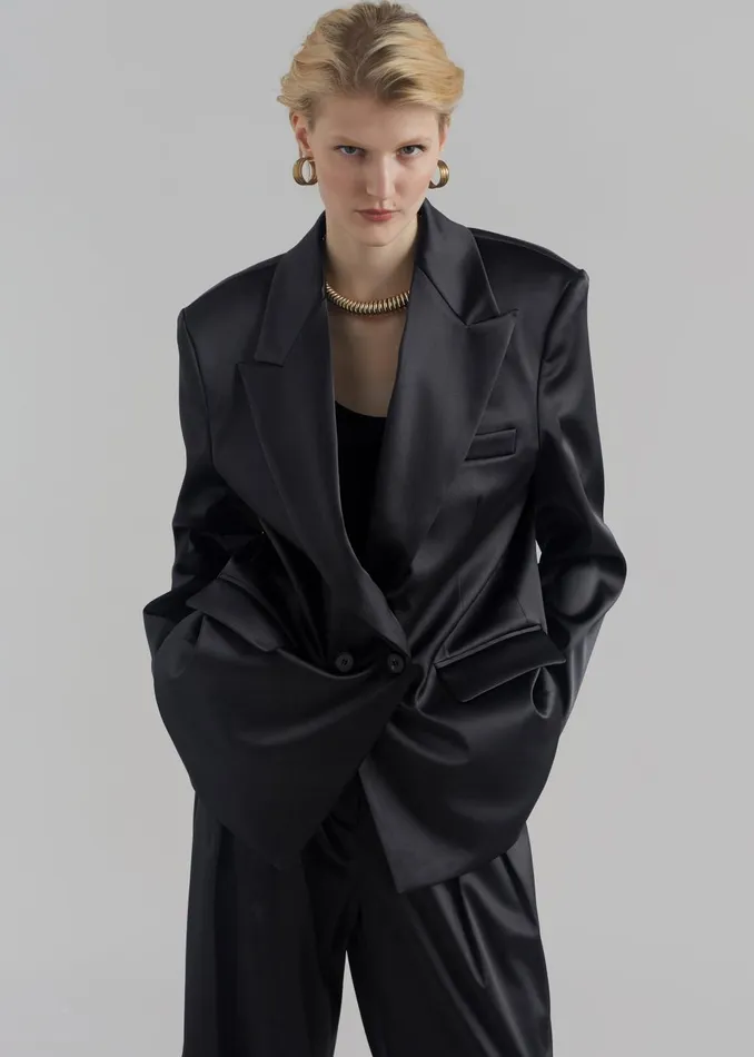 Women Eliane Satin Blazer 8211 Black The Frankie Shop Outerwear