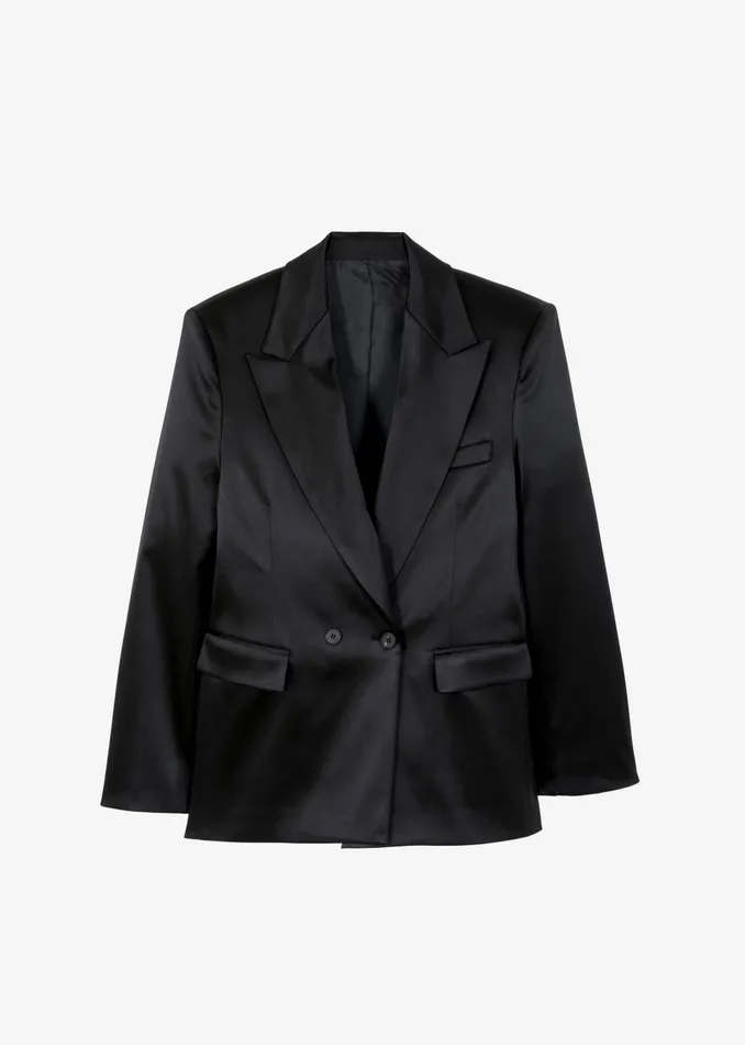 Women Eliane Satin Blazer 8211 Black The Frankie Shop Outerwear