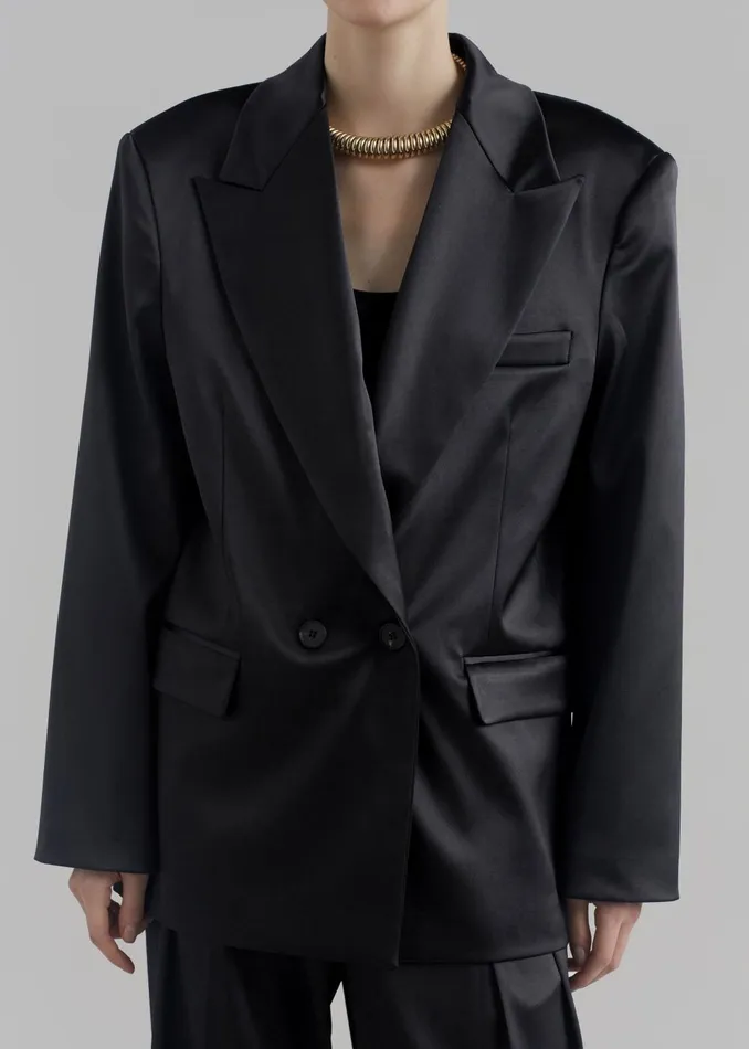 Women Eliane Satin Blazer 8211 Black The Frankie Shop Outerwear