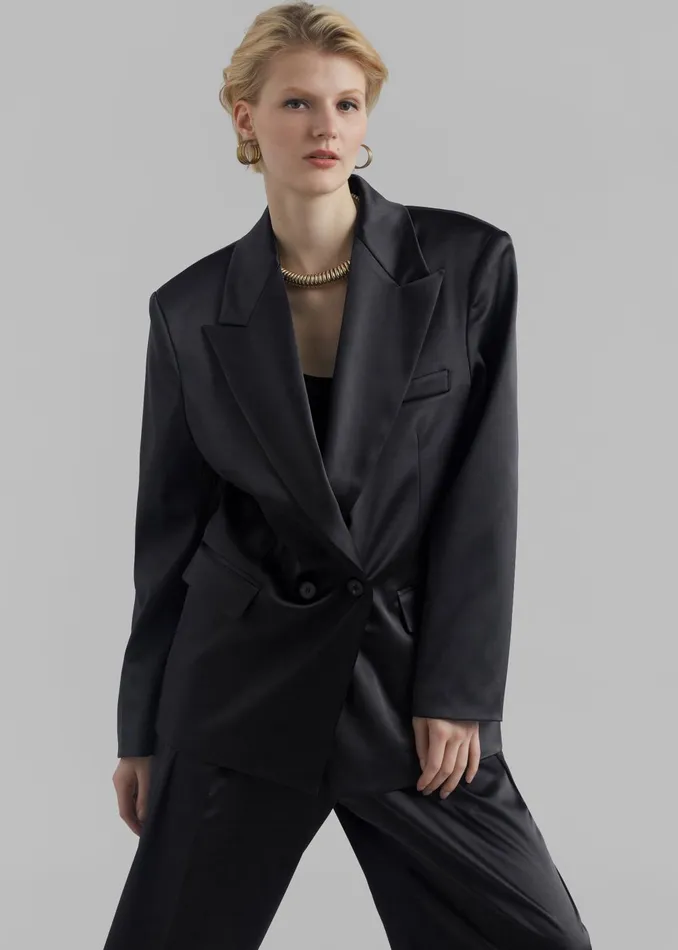 Women Eliane Satin Blazer 8211 Black The Frankie Shop Outerwear