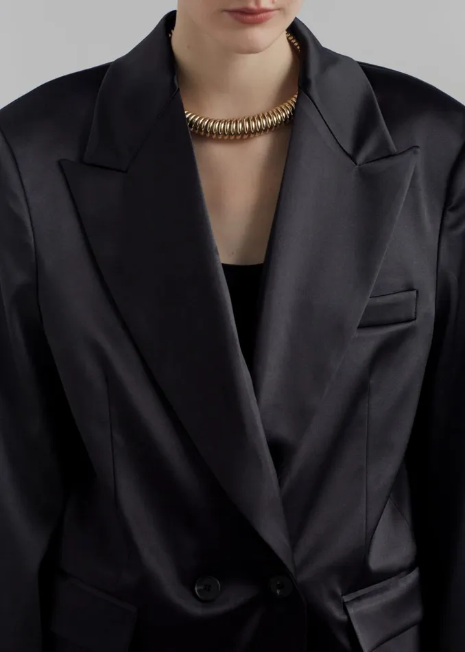Women Eliane Satin Blazer 8211 Black The Frankie Shop Outerwear