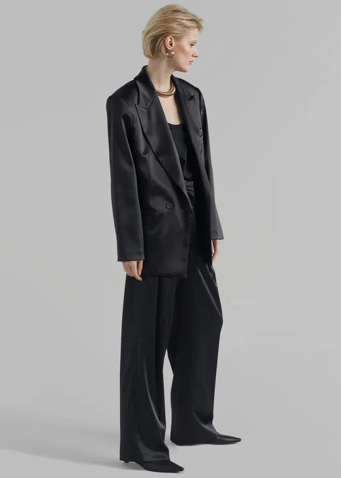 Women Eliane Satin Blazer 8211 Black The Frankie Shop Outerwear