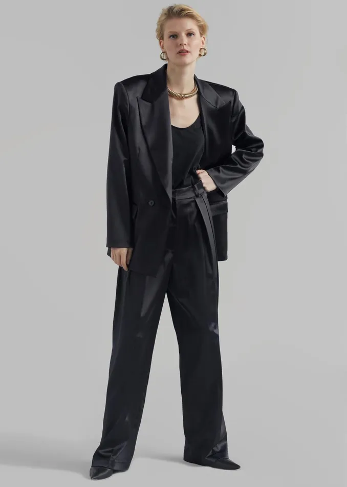 Women Eliane Satin Pleated Trousers 8211 Black The Frankie Shop Bottoms