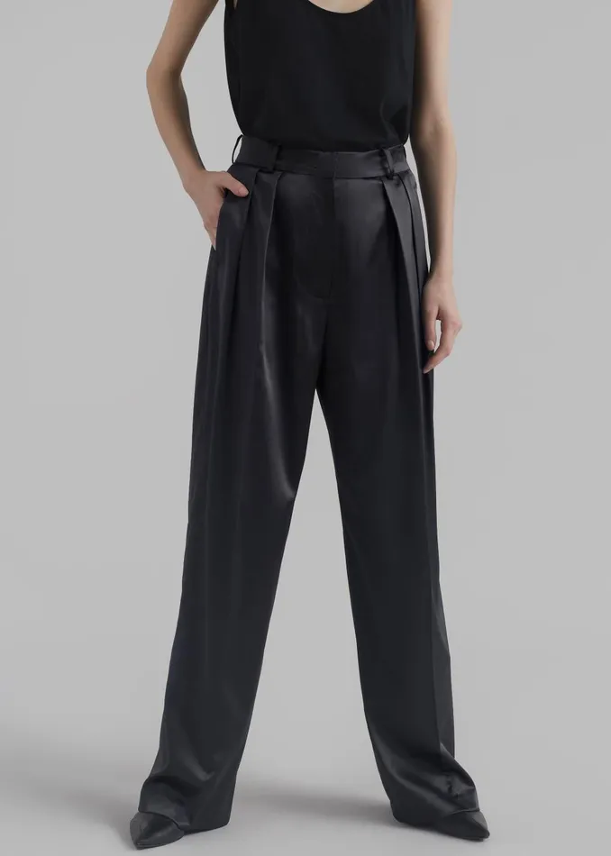 Women Eliane Satin Pleated Trousers 8211 Black The Frankie Shop Bottoms