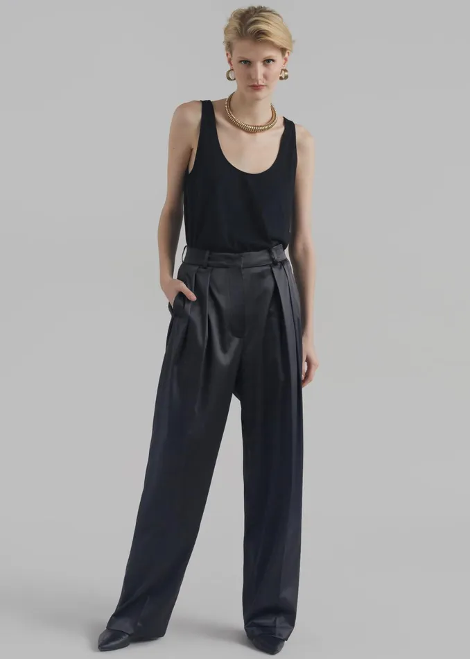 Women Eliane Satin Pleated Trousers 8211 Black The Frankie Shop Bottoms