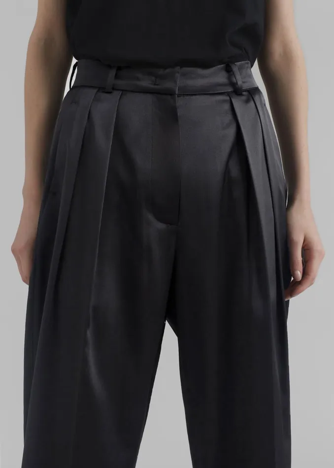 Women Eliane Satin Pleated Trousers 8211 Black The Frankie Shop Bottoms
