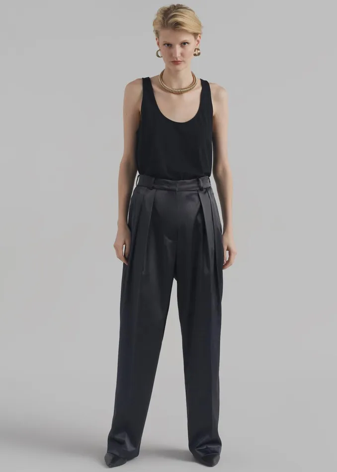 Women Eliane Satin Pleated Trousers 8211 Black The Frankie Shop Bottoms