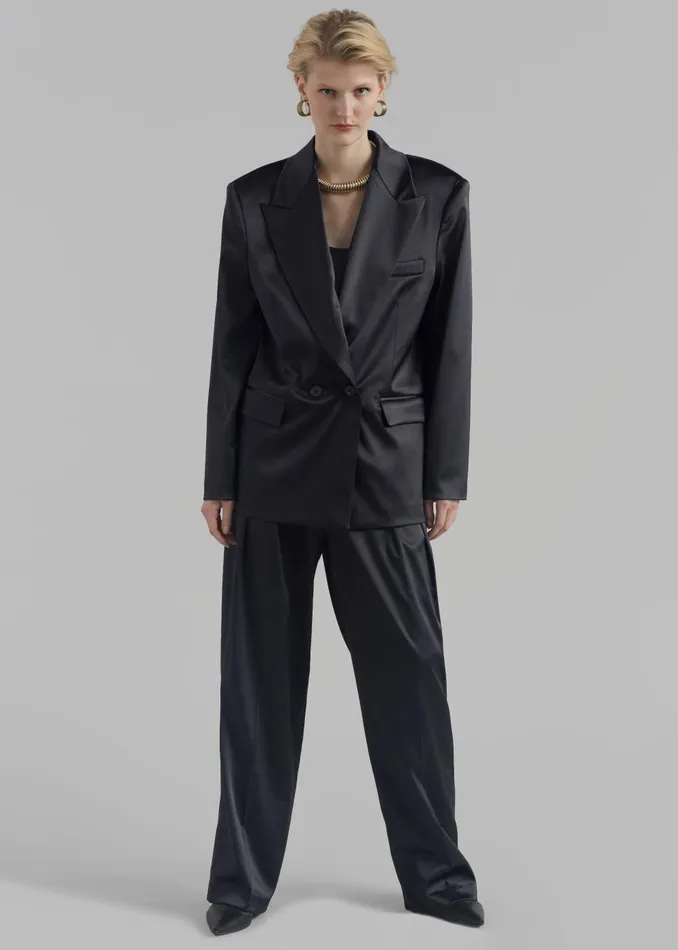 Women Eliane Satin Pleated Trousers 8211 Black The Frankie Shop Bottoms