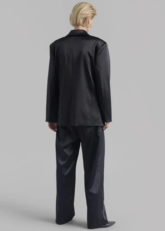 Women Eliane Satin Pleated Trousers 8211 Black The Frankie Shop Bottoms
